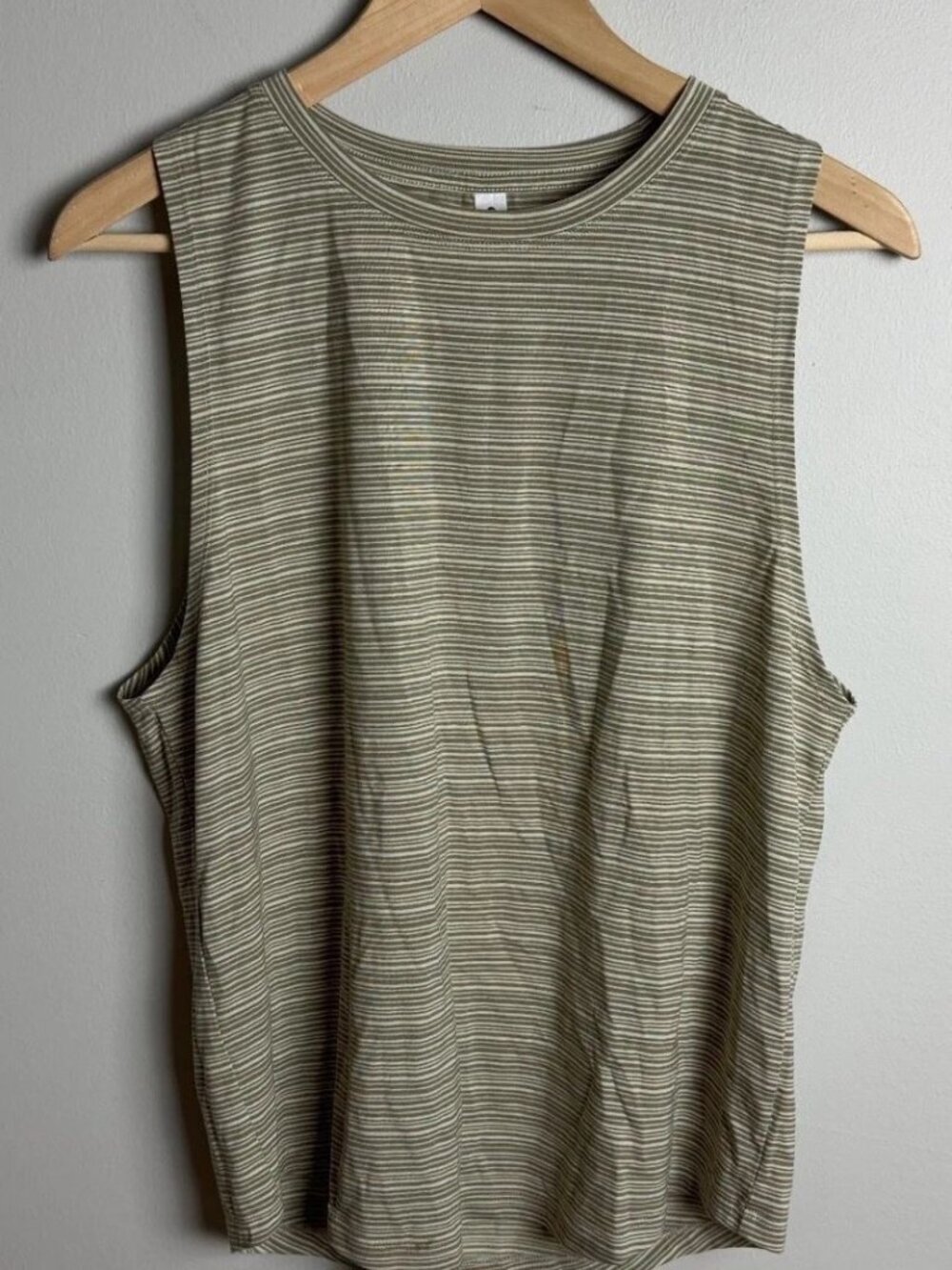 Athleta Green Striped Muscle Tank Top Modal Blend SP21 Size Medium Women’s
